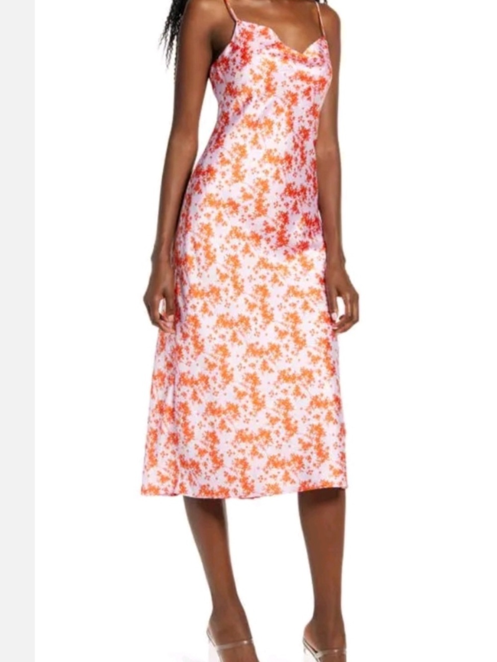 All in Favor Midi Floral Slip Dress pink orange ditzy size XS - Picture 1 of 5